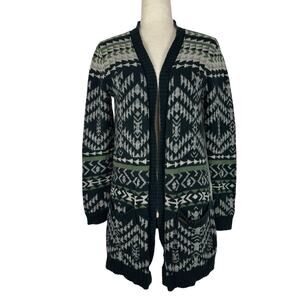 Roxy Cardigan Women Sweater XS/S Blue Green Aztec Tribal Boho Western Open Front